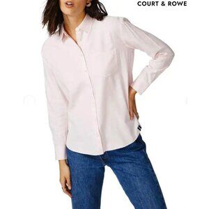 COURT & ROWE LOGO EMBROIDERED COTTON/MODAL CHAMBRAY PINK BUTTON-UP SHIRT. SIZE M